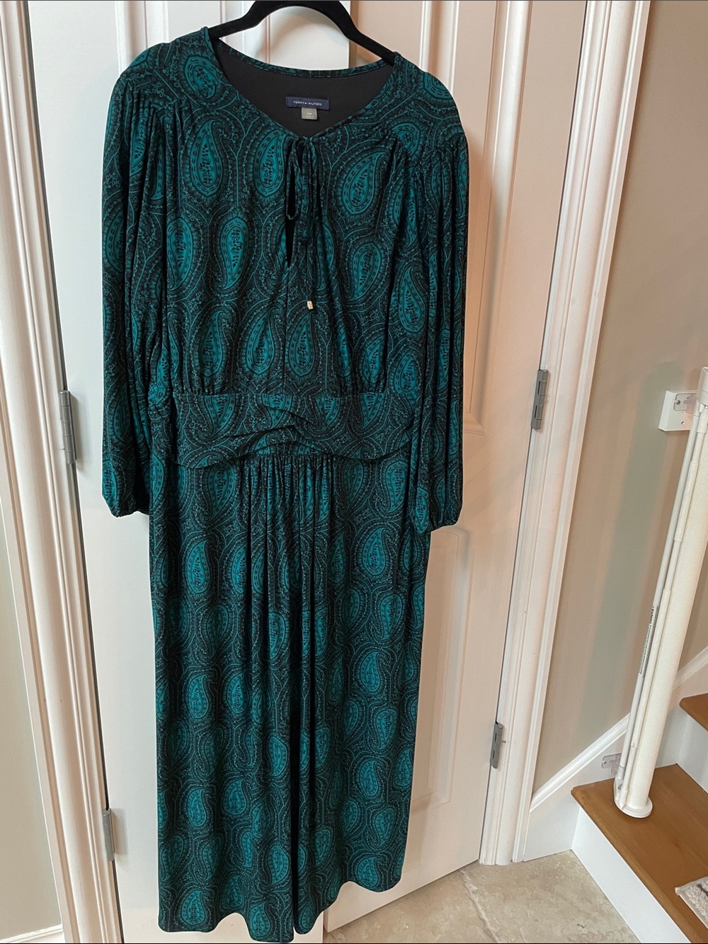 Tommy Hilfiger Teal Paisley Long Sleeve Maxi Dress